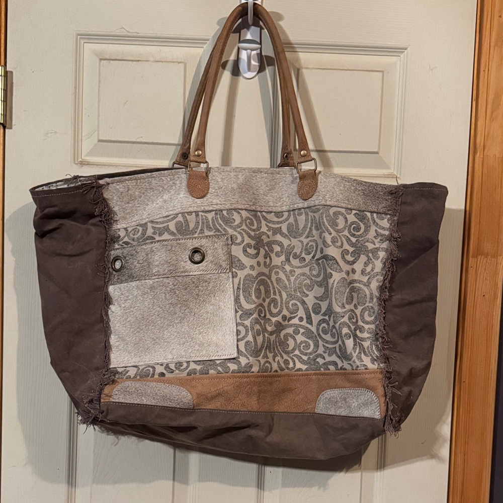Myra Bag Elegant Tote in Brown and Gray